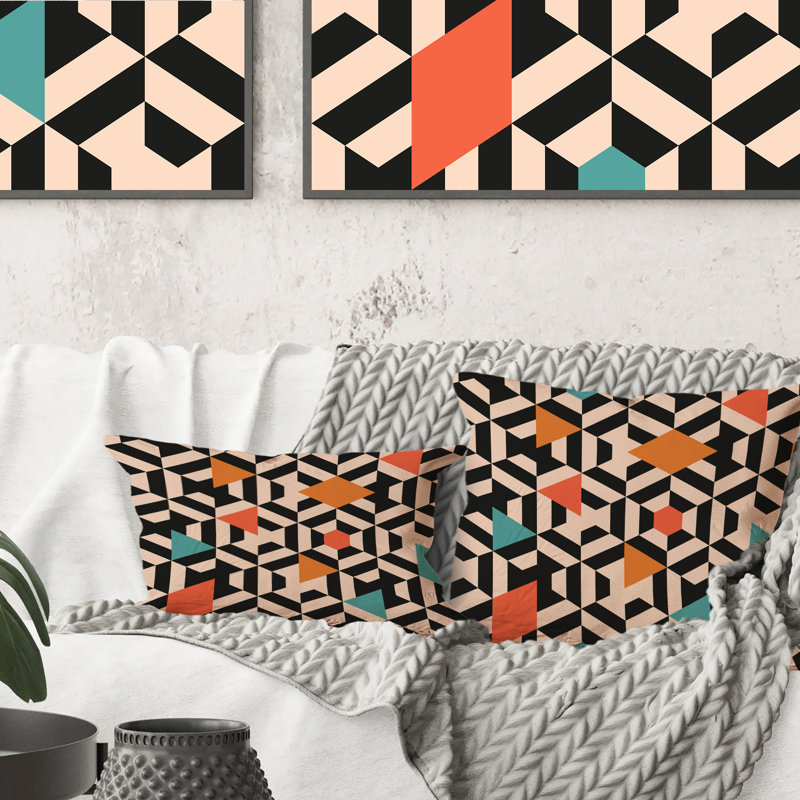 Éléments géométriques rétro multicolores II - Coussin décoratif à motifs, 16 po x 16 po
