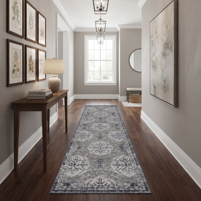 Honig Contemporary Farmhouse Medallion Durable Runner Area Rug, Rectangle 2' x 6'