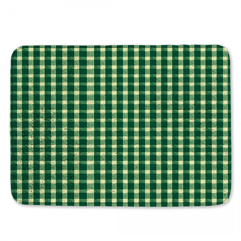 Tapis de bain à motif écossais vert et blanc, 34in W x 21in L