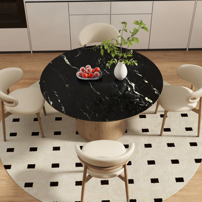 Round Tempered Glass Table Top with Marble-Patterned Deisgn, DIY Replacement&Cover Desktop,Black Dining Tabletop,Coffee Tabletop,Patio Tabletop,Suitable for Indoor & Outdoor