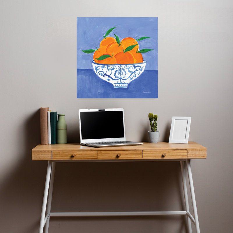 Art contemporain contemporain orange avec bol bleu, H 18 po x l 18 po