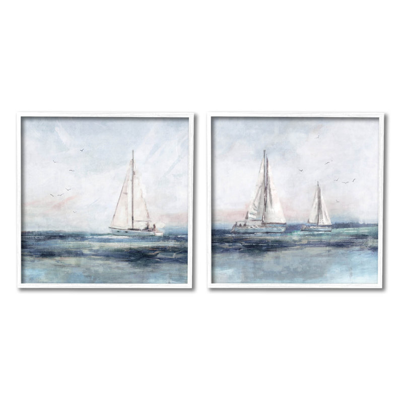 «Blue Sailing Ocean Scene», ensemble de 2 impressions sur toile encadrées et giclées par Nina Blue