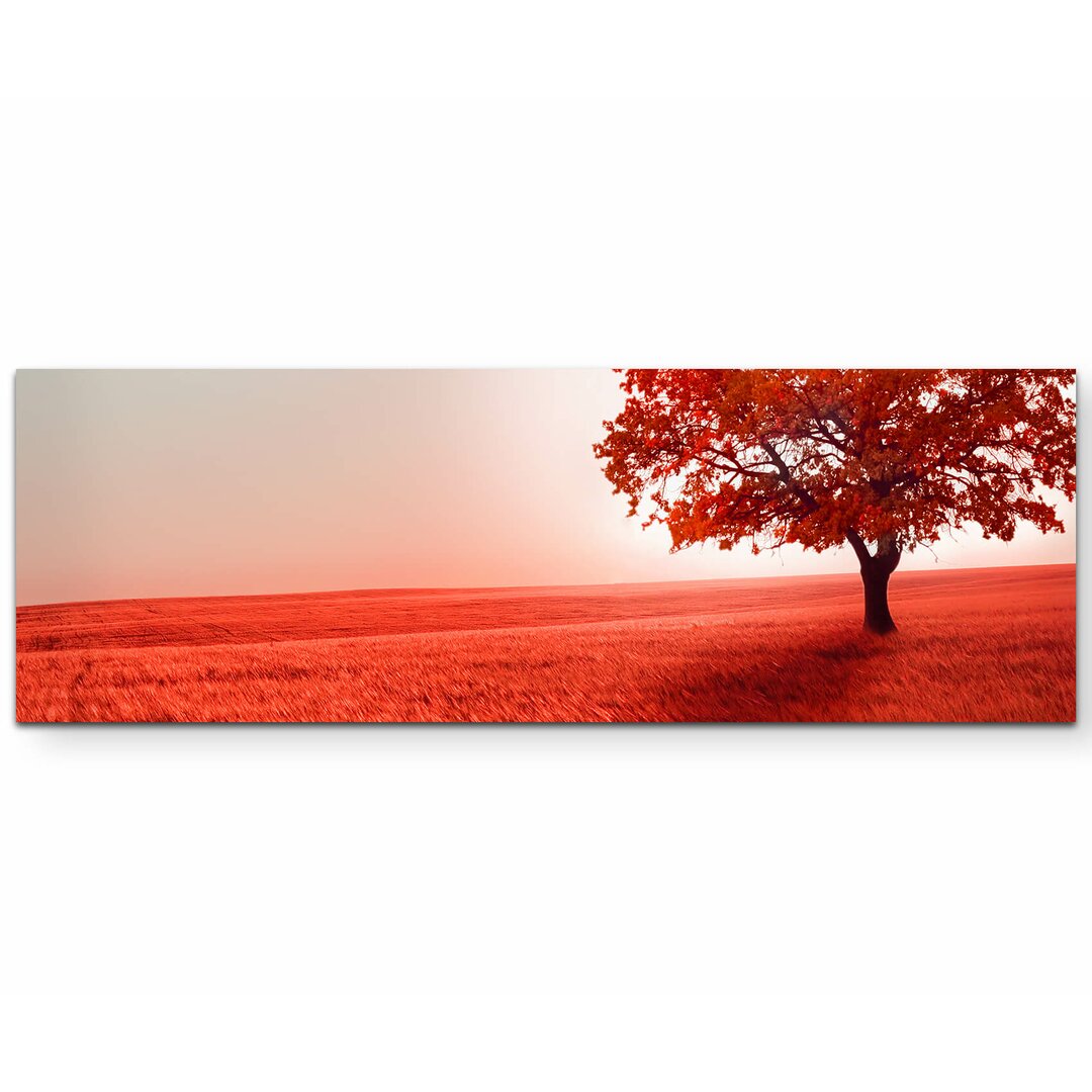 Leinwandbild Abstraktes rotes Feld mit Baum