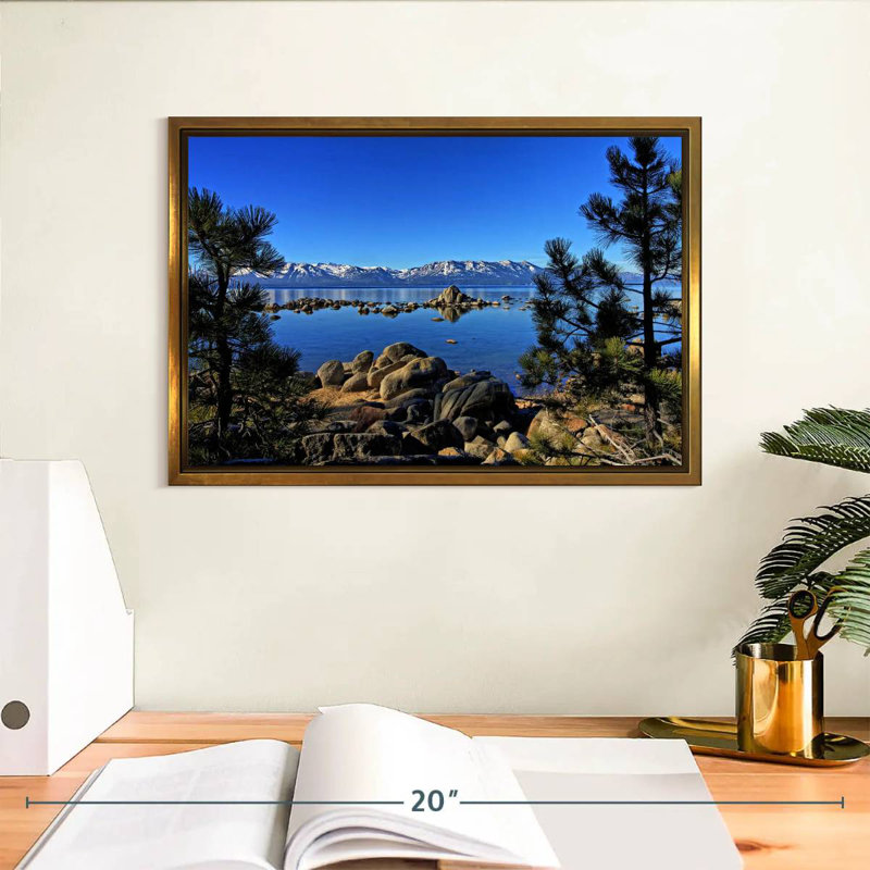 Lac Tahoe depuis l'anse Zephyr, Cadre flottant doré, 13 po x 9 po