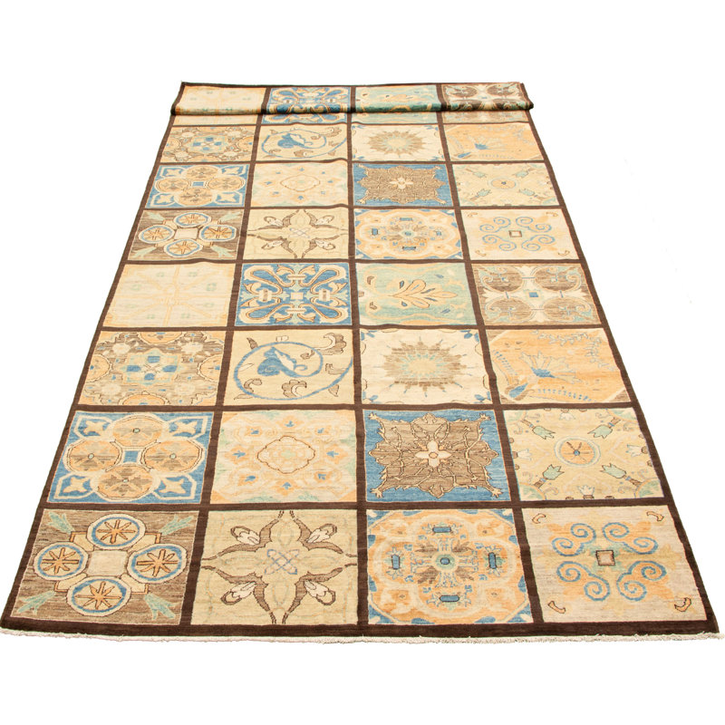 Tapis de couloir en laine noué à la main de conception unique 6 pi 2 po x 17 pi 8 po Despinossa New Age Tapis décoratif en laine brun foncé/brun foncé