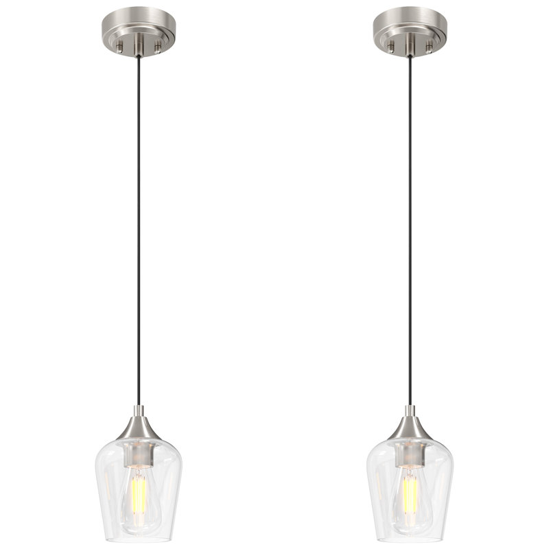 Pendant Light Fixture with Adjustable Height, Brushed Nickel, 2
