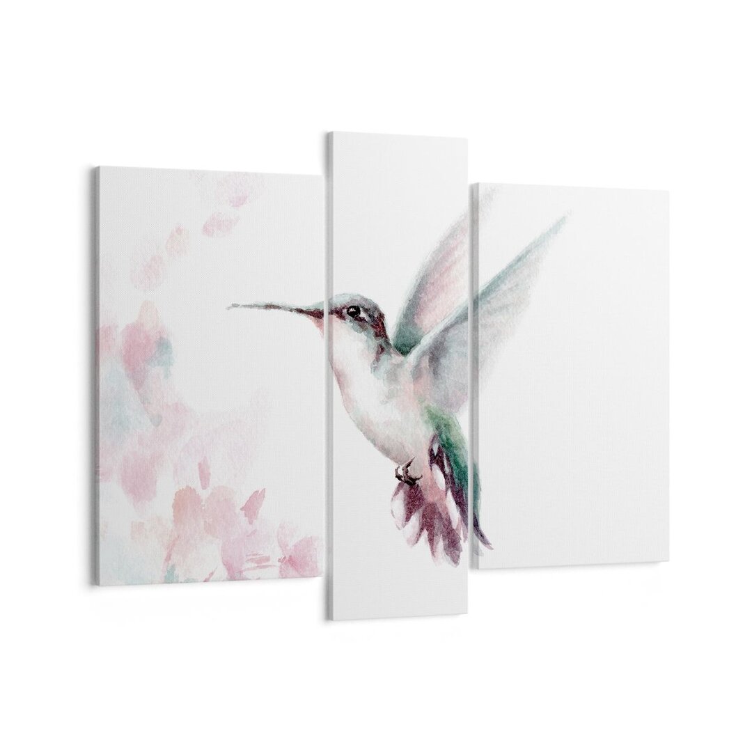 3-tlg. Leinwandbilder-Set Humming-Bird Watercolor Light