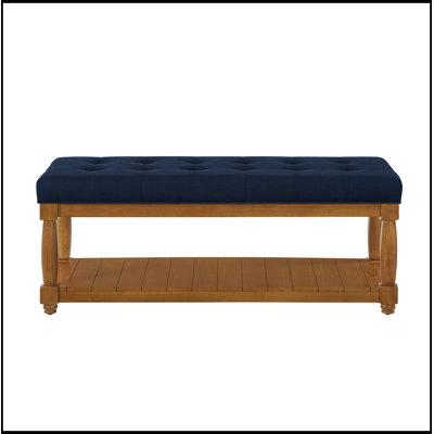 Banc rembourré en lin avec tablette de rangement et siège capitonné