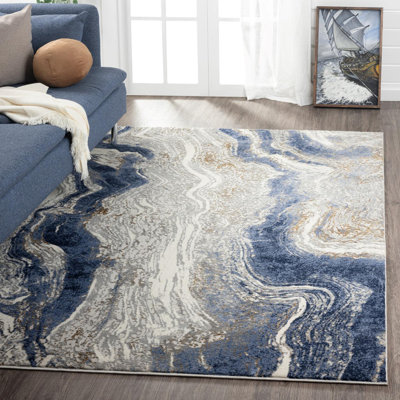 Marble Abstract Blue/Gold Area Rug