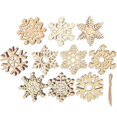 50 Pcs Christmas Wooden Snowflake Ornaments Unfinished Wood Hanging Snowflakes Cutouts DIY Crafts Embellishments Xmas Tree Decorations