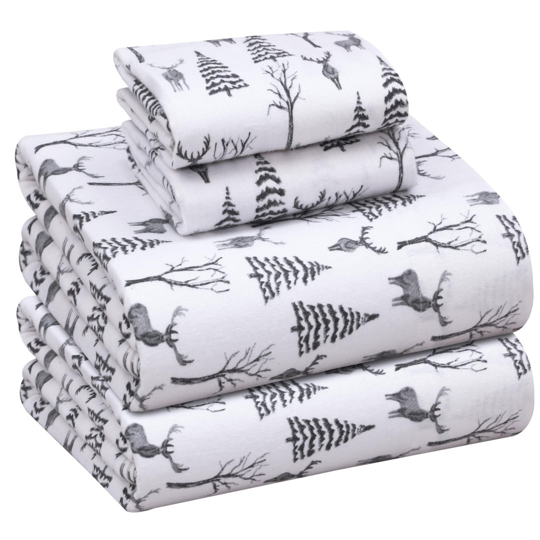 100% Cotton Flannel Sheet Set 4 Piece Warm Cozy Fall Sheets 16 inch Deep Pocket Bed Sheets Ruvanti 