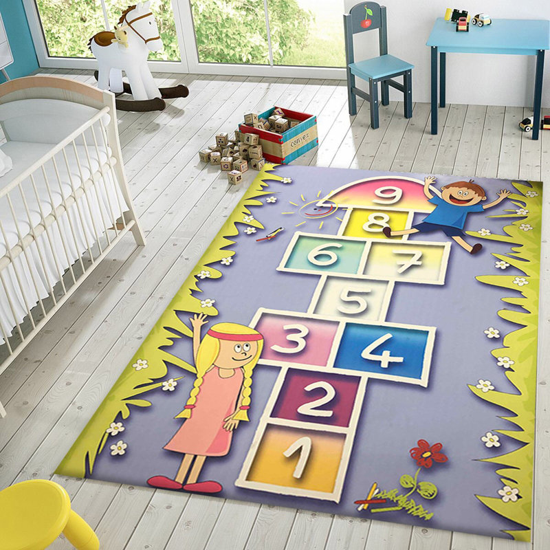 Tapis rectangulaire en polyester tissé à la main mauve / jaune Tyree, Rectangle 4 pi 7 po x 6 pi 7 po