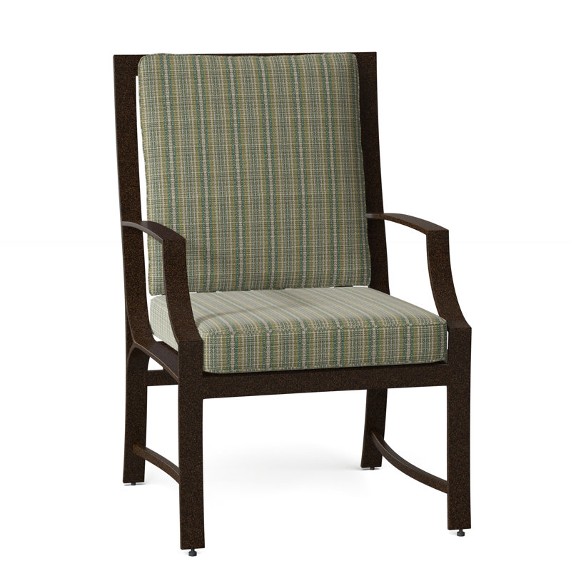 Seal Cove Outdoor Dining Armchair, Denver Scarlett Sunbrella®, Chestnut Brown