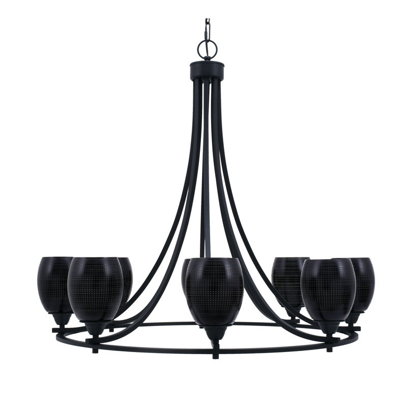 Lustre 8 lumières Paramount illustré avec verre de 5 po, H 31 po x l 34 po x P 34 po, Blanc / Gris, Noir mat