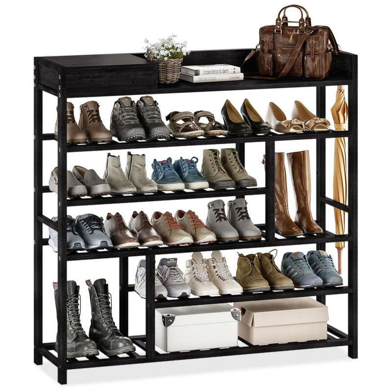 Range-chaussures pour porte d'entrée organisateur de chaussures en bambou avec boîte de rangement