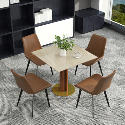 Ensemble de table de conférence carrée 5 pièces avec 4 chaises en similicuir