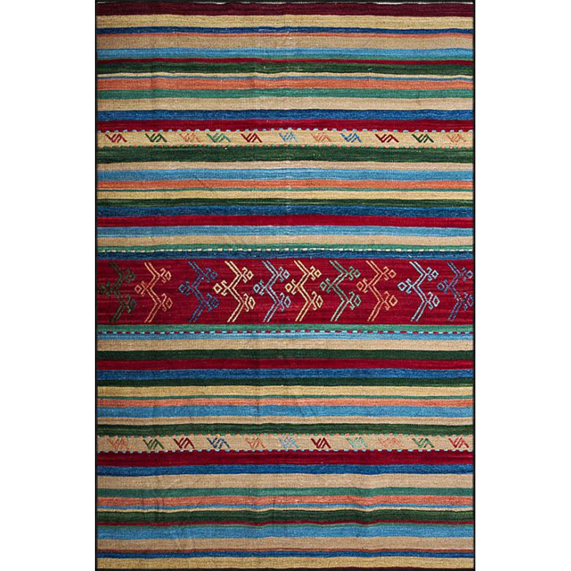 Tapis géométrique tissé en couleurs rouges, Rond 4 pi