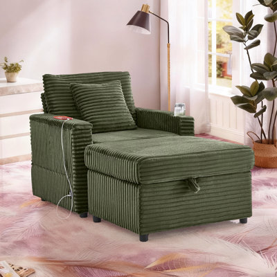 Kamiyla 27" W Multifunctional Corduroy Chaise lounge with Storage Ottoman and Convenient Functions