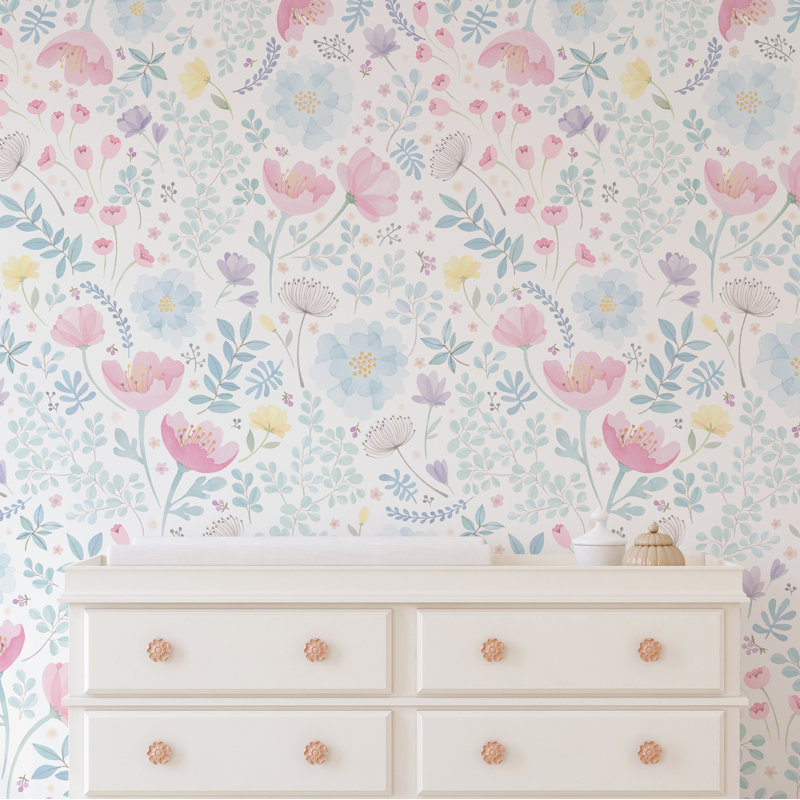 Panneau de papier peint texturé Lima Whimsy, Rose / bleu, L 108 po x l 48 po