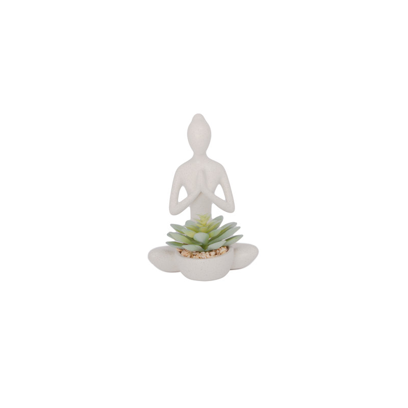 Pot de plantes croisé en polyrésine avec accoudoirs de yoga gris clair