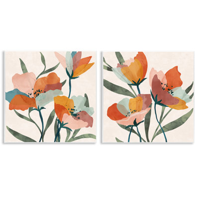"Summer Bouquet", ensemble de 2 plaques murales abstraites modernes par Nina Blue