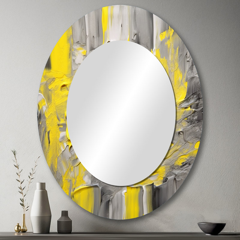 Mustard Yellow And Vivid Gray IV - Yellow Oval Wall Mirror Decor, 43" x 33"