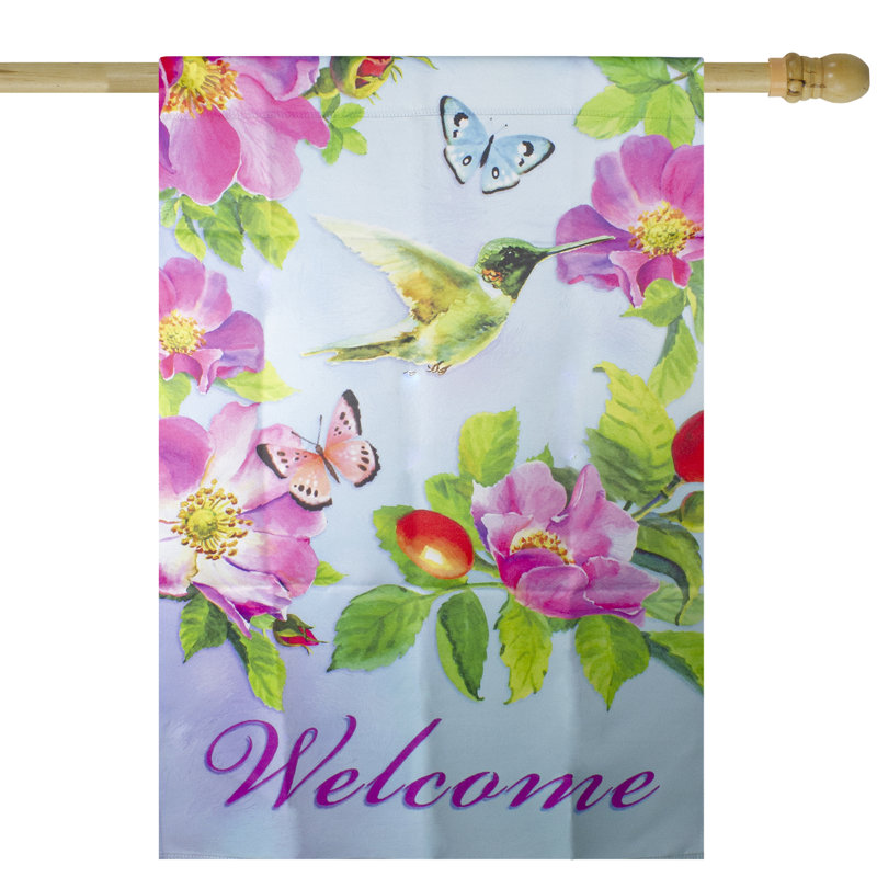 Drapeau extérieur floral Welcome Hummingbird, H 40 po x l 28 po