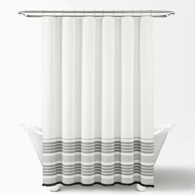 Rideau de douche simple à rayures 100% coton Nantucket, Taupe, H 72 po x l 72 po