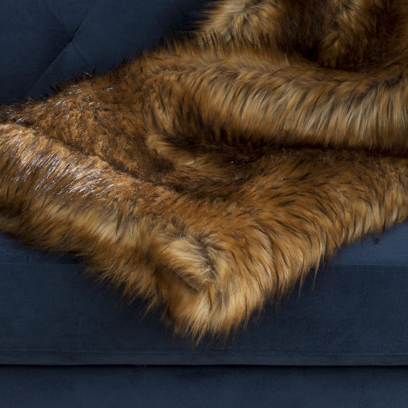Brown Faux Fur Reversible Throw Blanket