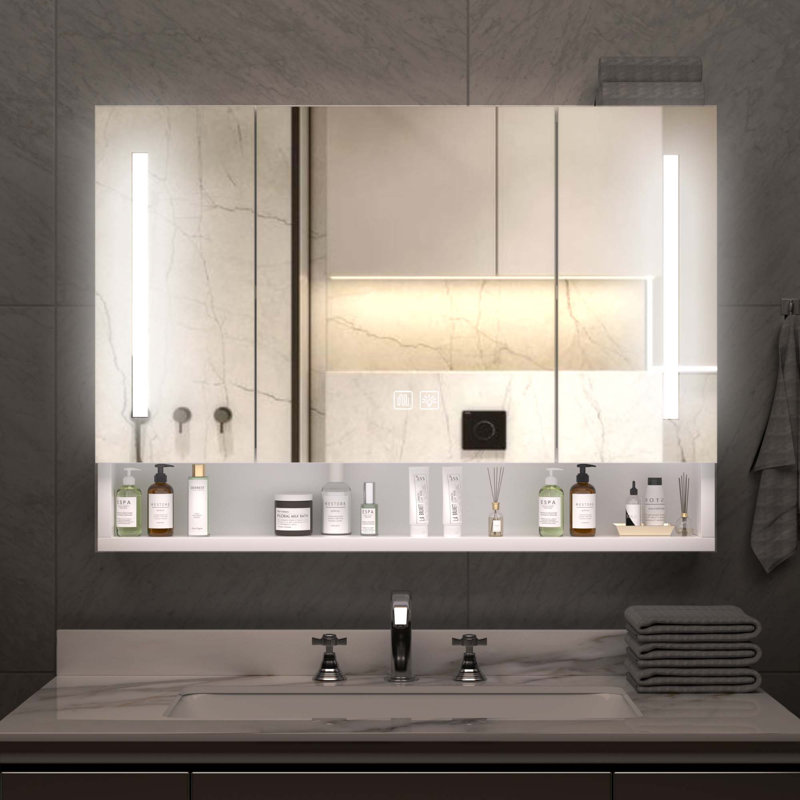 Armoires de salle de bain modernes en aluminium 39 po x 28 po, armoires à pharmacie avec miroirs et lumières DEL, armoire de rangement de salle de bain avec compartiments de rangement à plusieurs niveaux