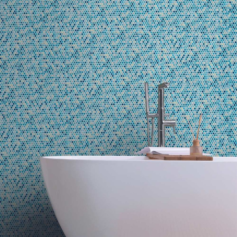 Eterna Penny 12"x12" Recycled Glass Mosaic Tile, Blue