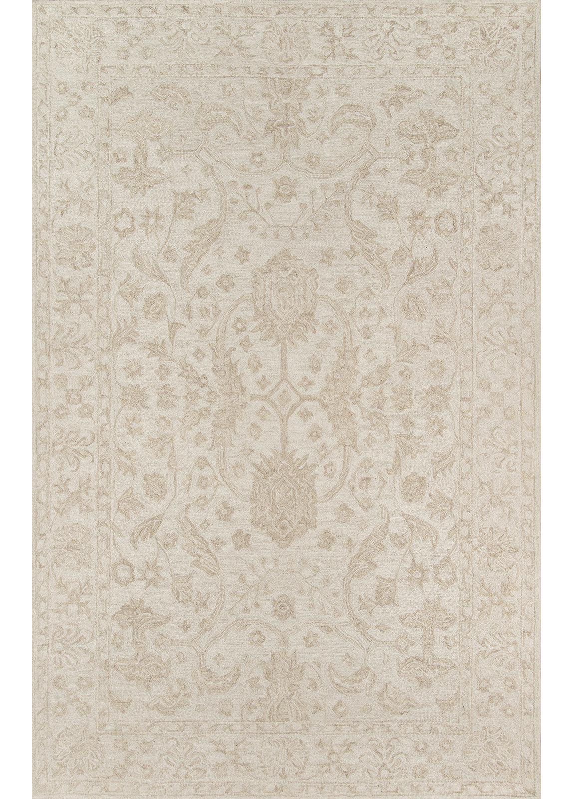 Cece Beige Hand-Tufted Wool Floral Rug, Rectangle 9'6" x 13'6"