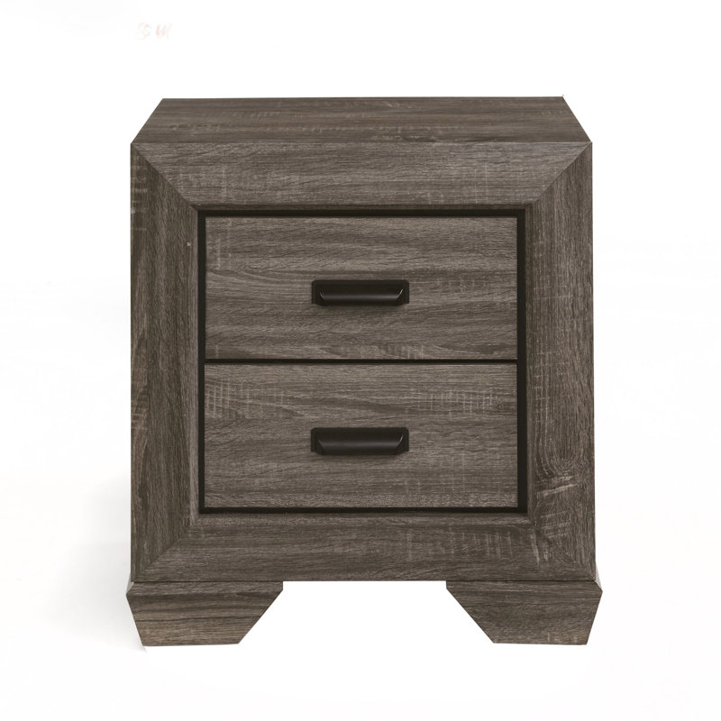 Table de chevet 2 tiroirs gris vieilli avec charme rustique et beaucoup de rangement pour une chambre confortable