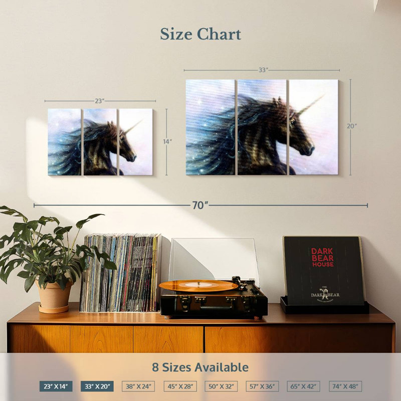 Kelan Black Unicorn, 20" H x 33" W