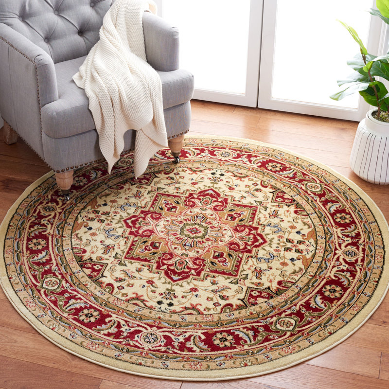 Klose Performance Oriental Rug, Round 3'3", Ivory/Red
