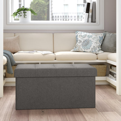 Repose-pieds pliant avec rangement - repose-pieds capitonné de 30 pouces, commode en lin ou banc avec bac amovible pour le salon, la chambre à coucher ou le dortoir de Lavish Home (gris)