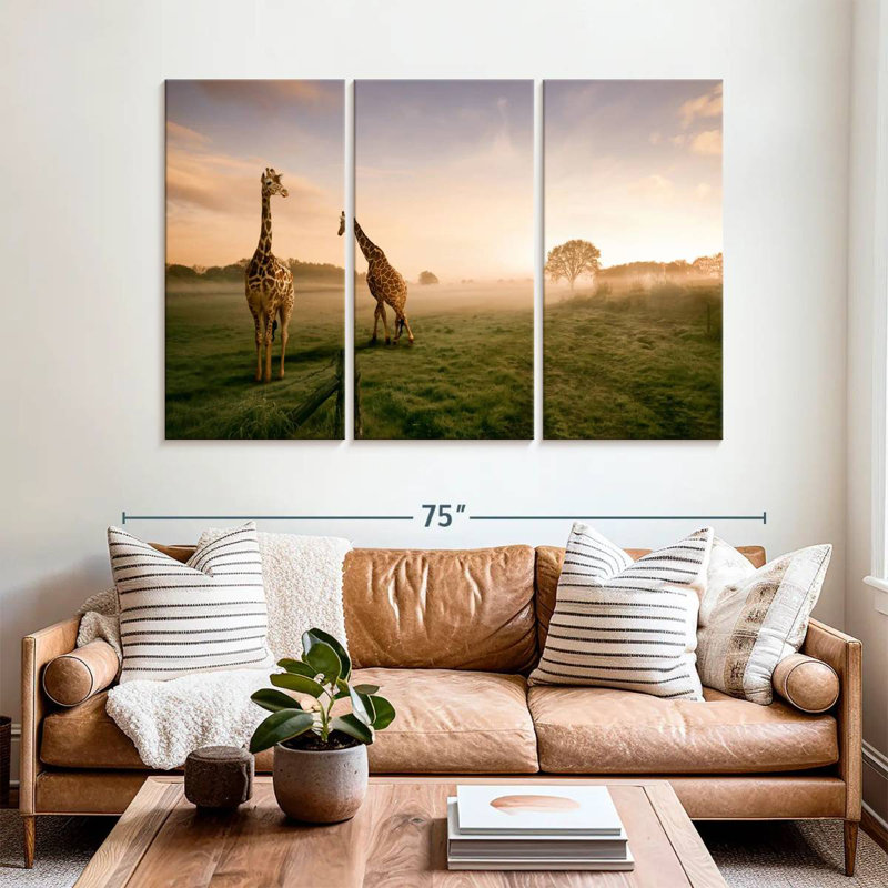 Brampt, girafes dans la savane, H 42 po x l 65 po