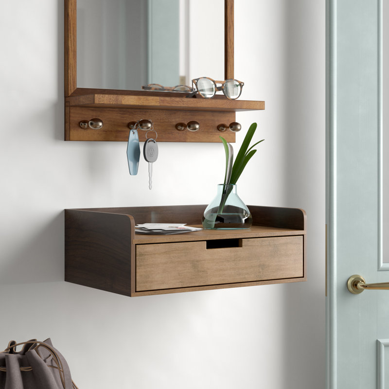 Casiano Poplar Accent Shelf with Drawer, Brown