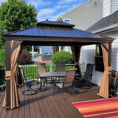 PURPLE LEAF Hardtop Gazebo Canopy for Patio Deck Backyard Heavy Duty Outside Sunshade with Netting and Curtains Outdoor Permanent Metal Pavilion