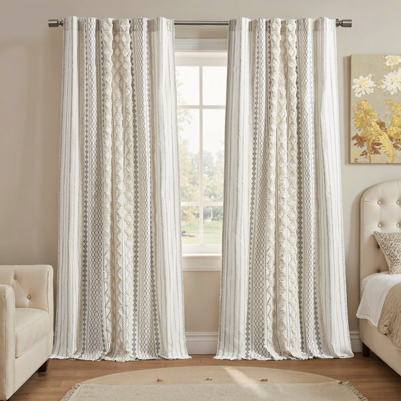 Cutrer Cotton Room Darkening Curtain Panel, 50" W x 84" L, Gray/Beige