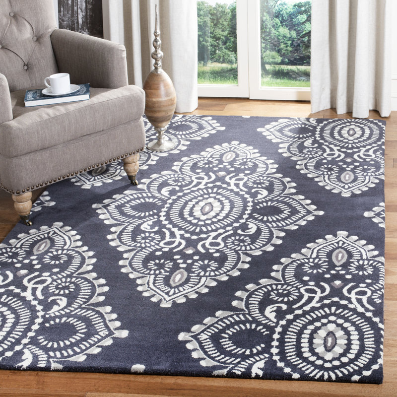 Tapis géométrique en laine touffeté à la main Kouerga, Rectangle 8 pi 9 po x 12 pi