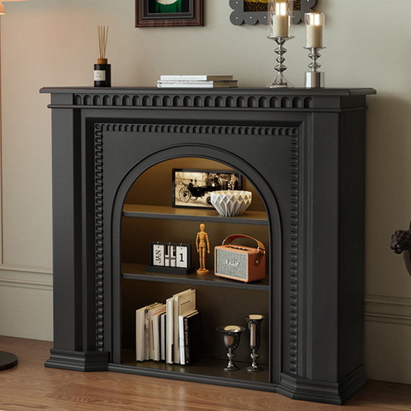 Black Manufactured Wood Electric Fireplace