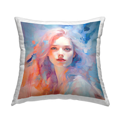 Paint Drip Visage Decorative Printed Throw Pillow Design by Roozbeh Bahramali