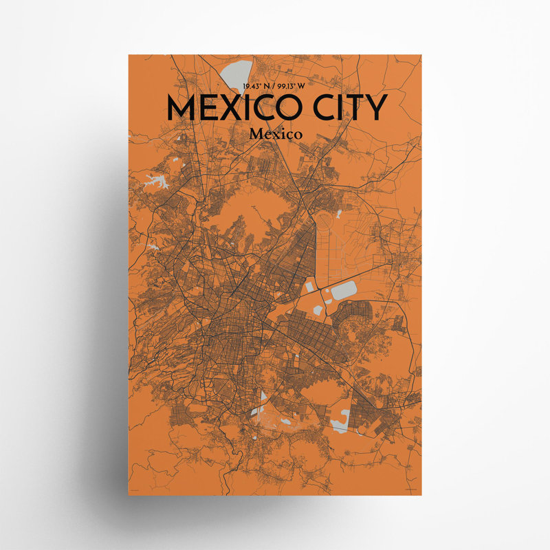 «Mexico City Map», impression, H 36 po x l 24 po, Orange / gris