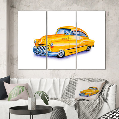 " Yellow Retro Car " 3 - Pieces Painting Print