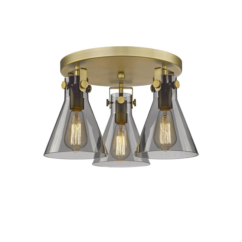 Plafonnier encastré 3 lumières Skokie, Laiton brossé, Plaqué couleur fumée