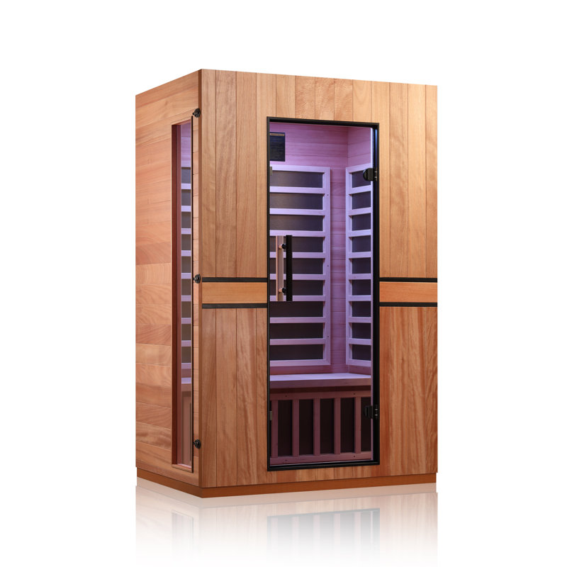 Hongyuan 2 Person Indoor Bluetooth Low EMF FAR Infrared Sauna In Okoume & Hemlock Wood