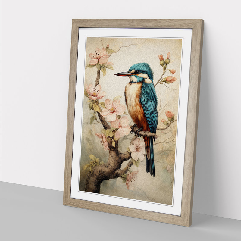 Kingfisher Victorian Art - Framed Print, Oak Framed, 64cm H x 46cm W x 2cm D