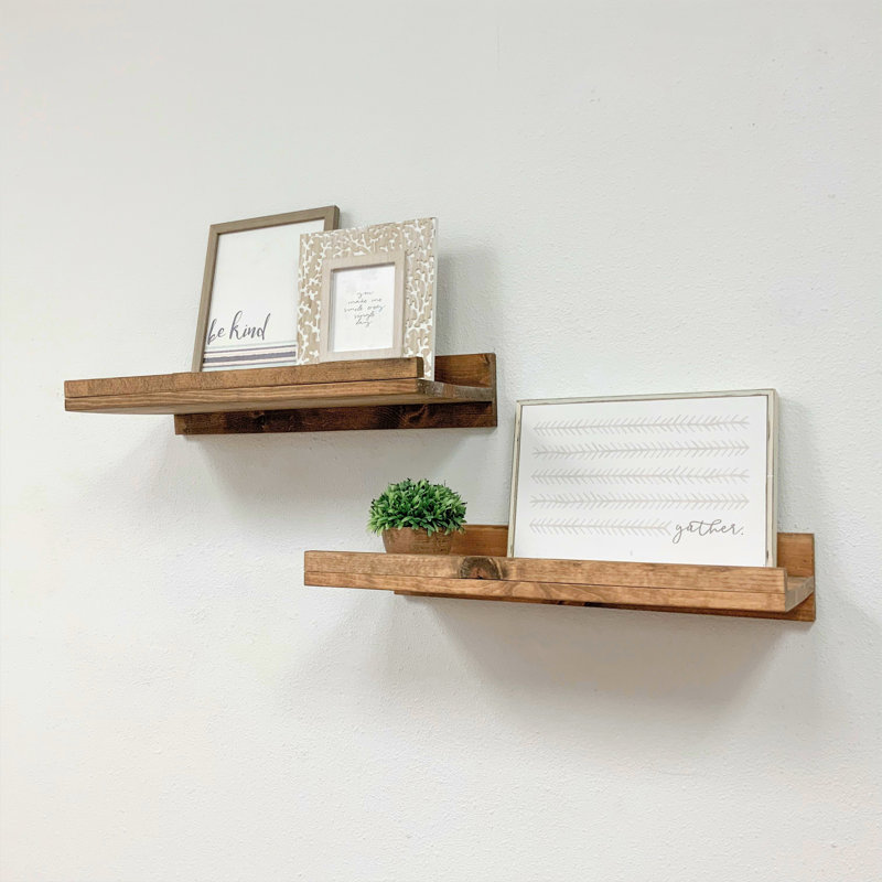 Tablette flottante en bois de pin massif de 2 pièces Calhern, Noyer, H 4,25 po x l 24 po x P 10 po