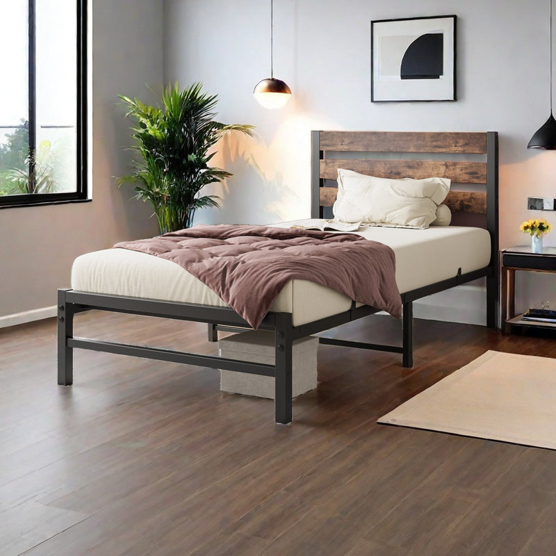 Lit plateforme Carven, Simple, Brun rustique